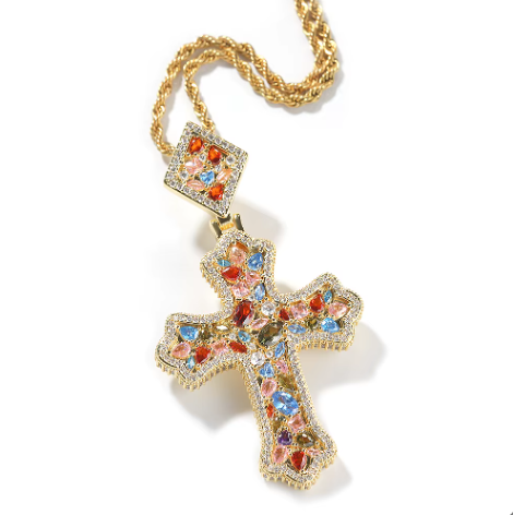 sparkled multicolor gem necklace (Gold)