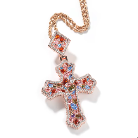 sparkled multicolor gem necklace (Rose Gold)